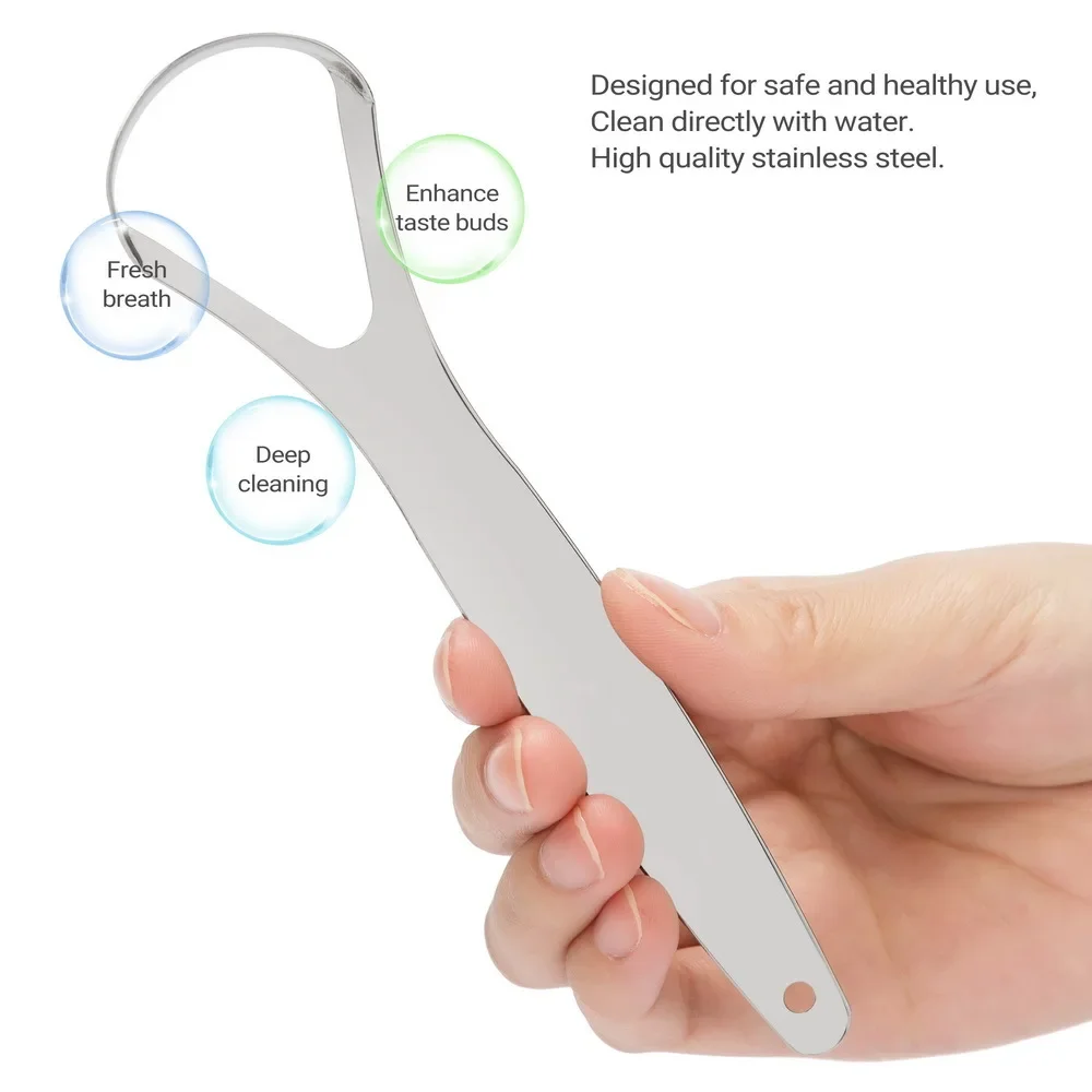 Limpiador raspador de lengua de acero inoxidable, limpieza de aliento fresco, cepillo de dientes recubierto, herramientas de cuidado de higiene bucal, 1 ud.