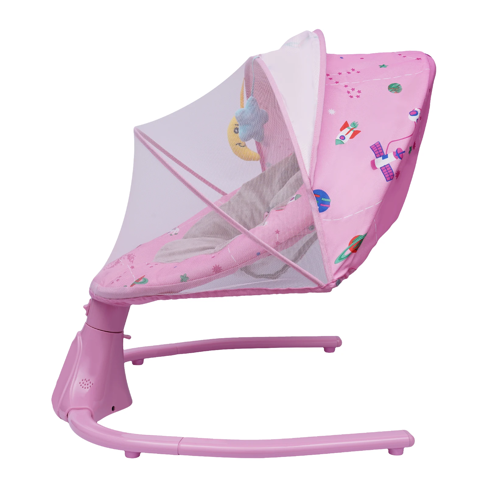 Berço elétrico do bebê com rede berço removível, berço Bouncer, Bluetooth e USB, 4 funções Swing, função de temporização