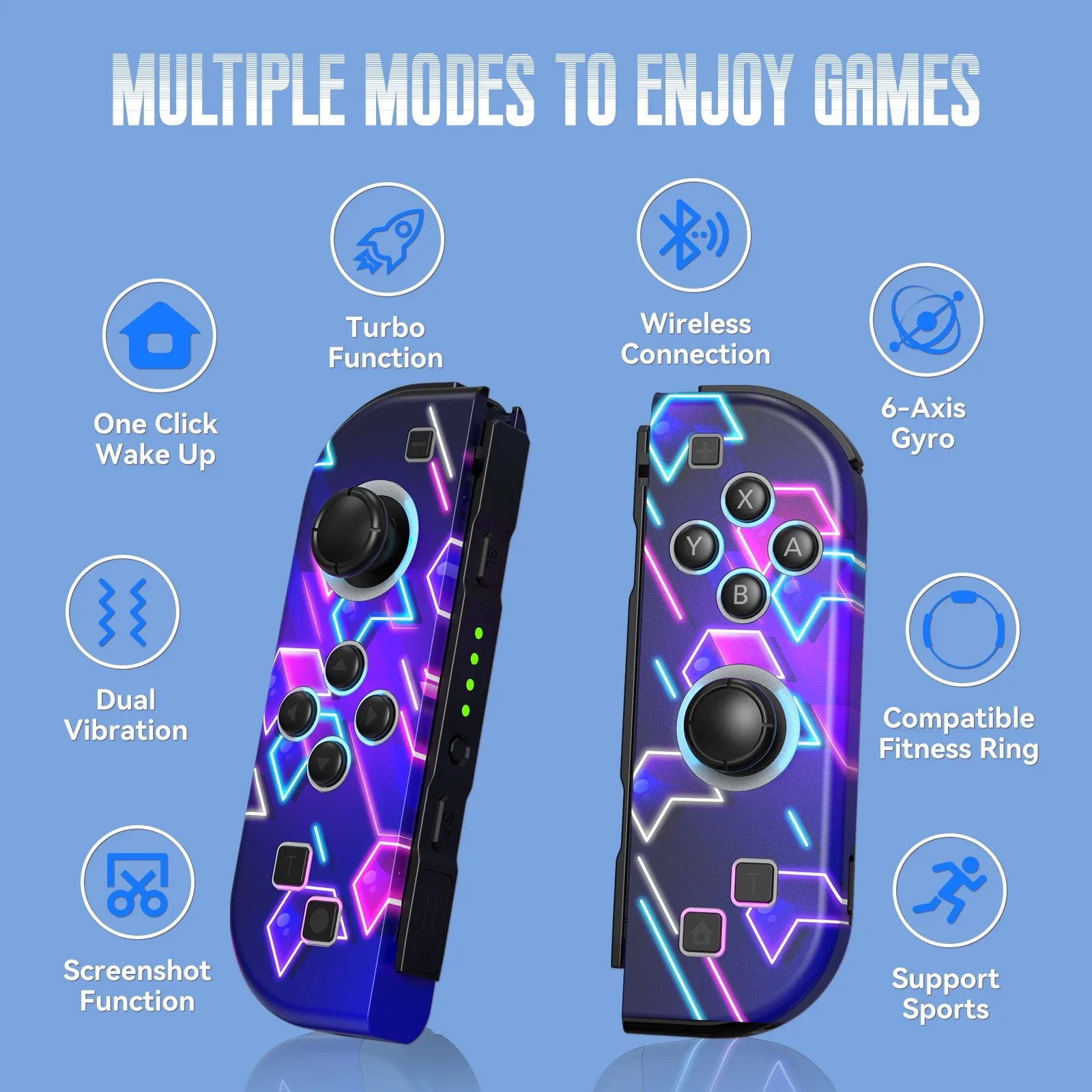 Gamepad para for Nintendo Switch/OLED/Lite-LED RGB (L/R), Joypad, controlador inalámbrico Turbo de doble vibración para NS Joycon