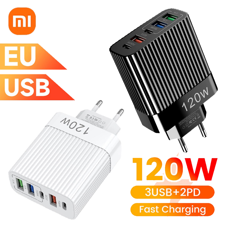 Xiaomi 120W cargador súper rápido cabeza Ultra cargador 5 puertos 3 Usb 2 tipo C 10A cargador rápido de alta velocidad para Xiaomi Samsung