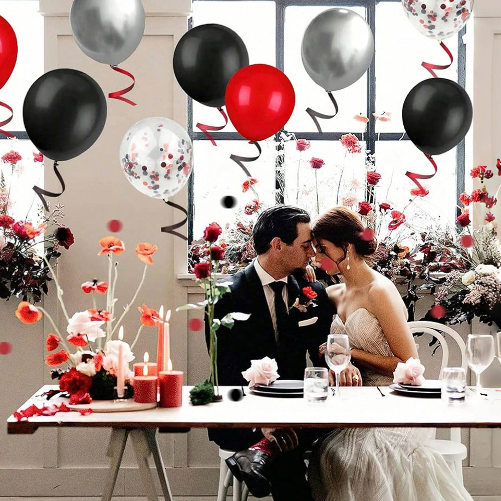 20/40 Stück schwarze und rote Luftballons in verschiedenen Farben, 30,5 cm, Konfetti-Luftballons, Ballon-Set für Hochzeits- und Geburtstagsdekoration, Jubiläum D