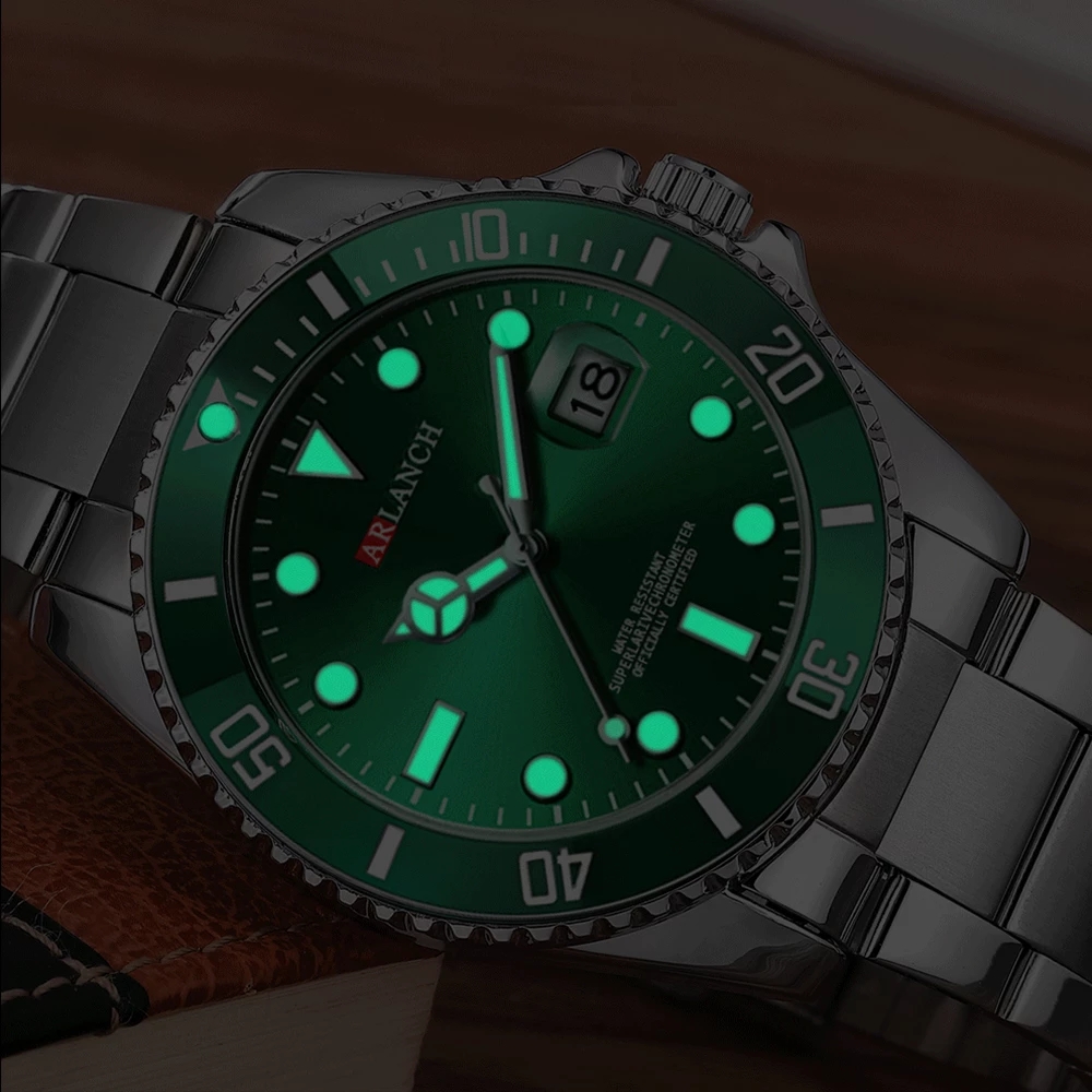 ARLANCH-reloj analógico de acero inoxidable para hombre, accesorio de pulsera de cuarzo resistente al agua con calendario, complemento masculino deportivo de marca de lujo con esfera luminosa, perfecto para negocios