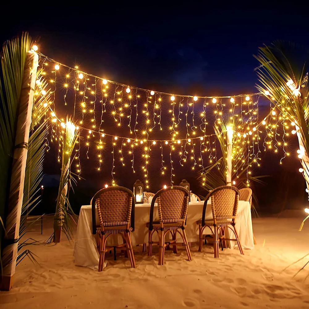 3.5M/7.5M 160Leds พลังงานแสงอาทิตย์ Icicle String ไฟในร่มกลางแจ้งกันน้ําตกแต่ง Light Yard Garden Party งานแต่งงานผ้าม่านแสง