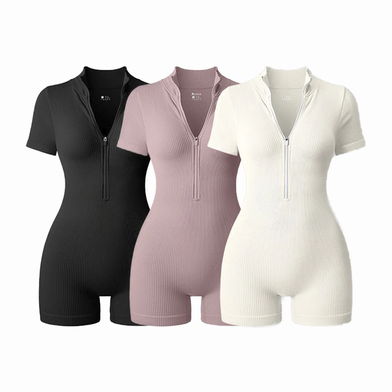 2025 Yoga Overall Sommer Kurzarm Zipper Sport Tragen Gym Fitness Sport Bodys Frauen Mode Läuft Yoga Fitness Anzug