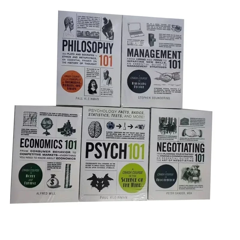 Juego de 5 libros de la serie 101 para filosofía, gestión, economía, organización, libros PSYCH, bolsillo en libros en inglés