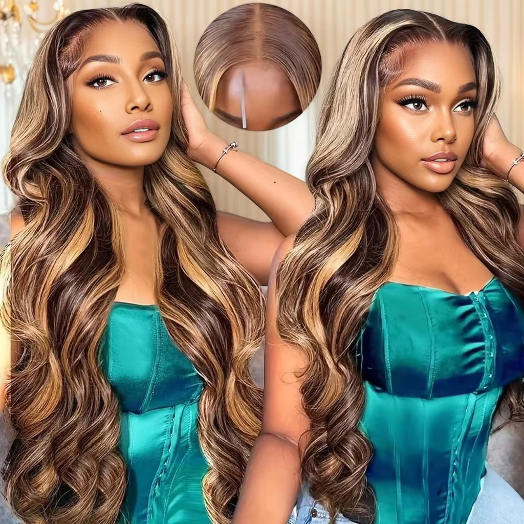 Resaltar Ombre cuerpo onda peluca con malla Frontal cabello humano 13x4 13X6 4/27 pelucas frontales de encaje rubio miel prearrancadas 200 de densidad