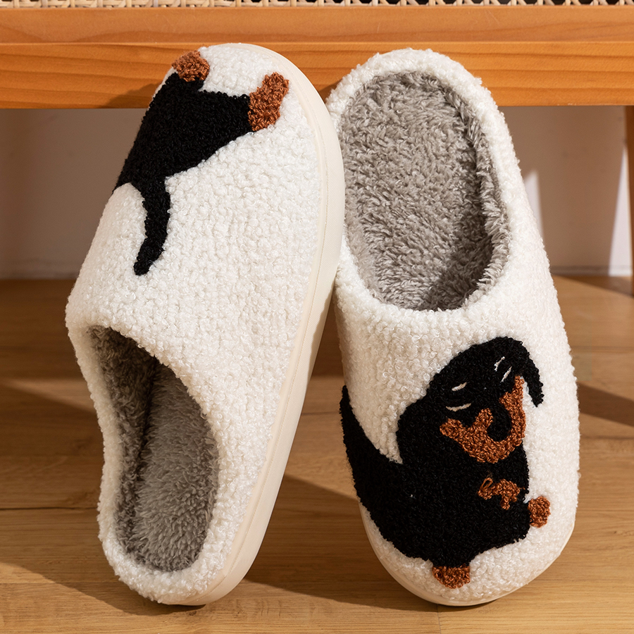 Zapatillas de invierno para mujer, bonitos e interesantes, con dibujos de Pequeño Perro Negro, comodidad cálida para interiores, zapatos de felpa informales suaves para el hogar y el dormitorio