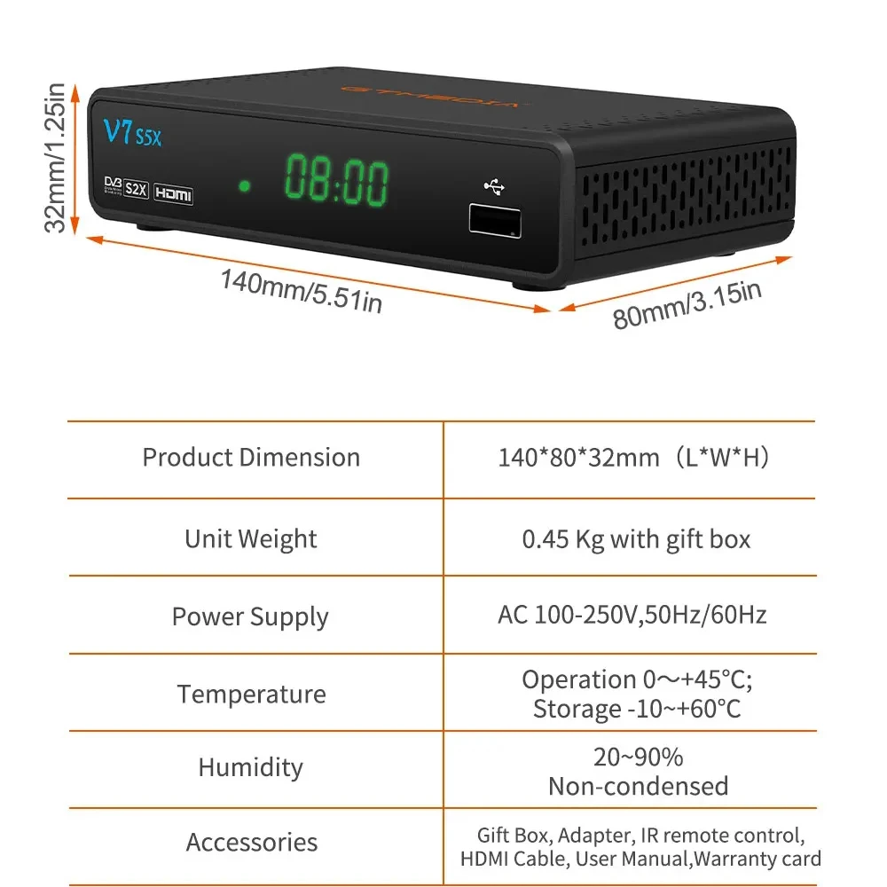 GTMEDIA V7S5X Satellite TV Receiver DVB-S2X/S2/S Full HD 1080P H.265 Set-top Box With USB Wifi Digital Receptor