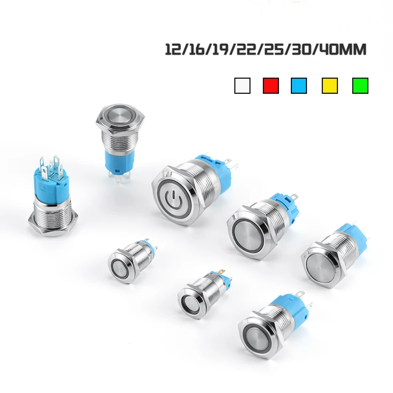 Metal Push Button 12/16/19/22mm waterproof Self-locking Self recovery 3v 6v 12v 24v 110v 220v ip65 LED light on off switch power