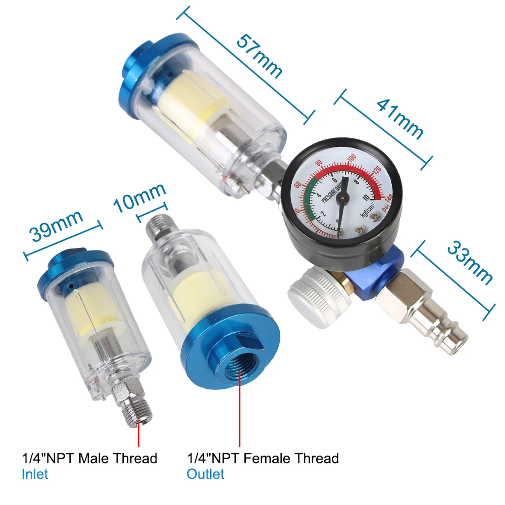 Adattatore ue filtro separatore olio-acqua utensili pneumatici per aerografo 1/4 "filettatura pistola a spruzzo manometro regolatore d'aria