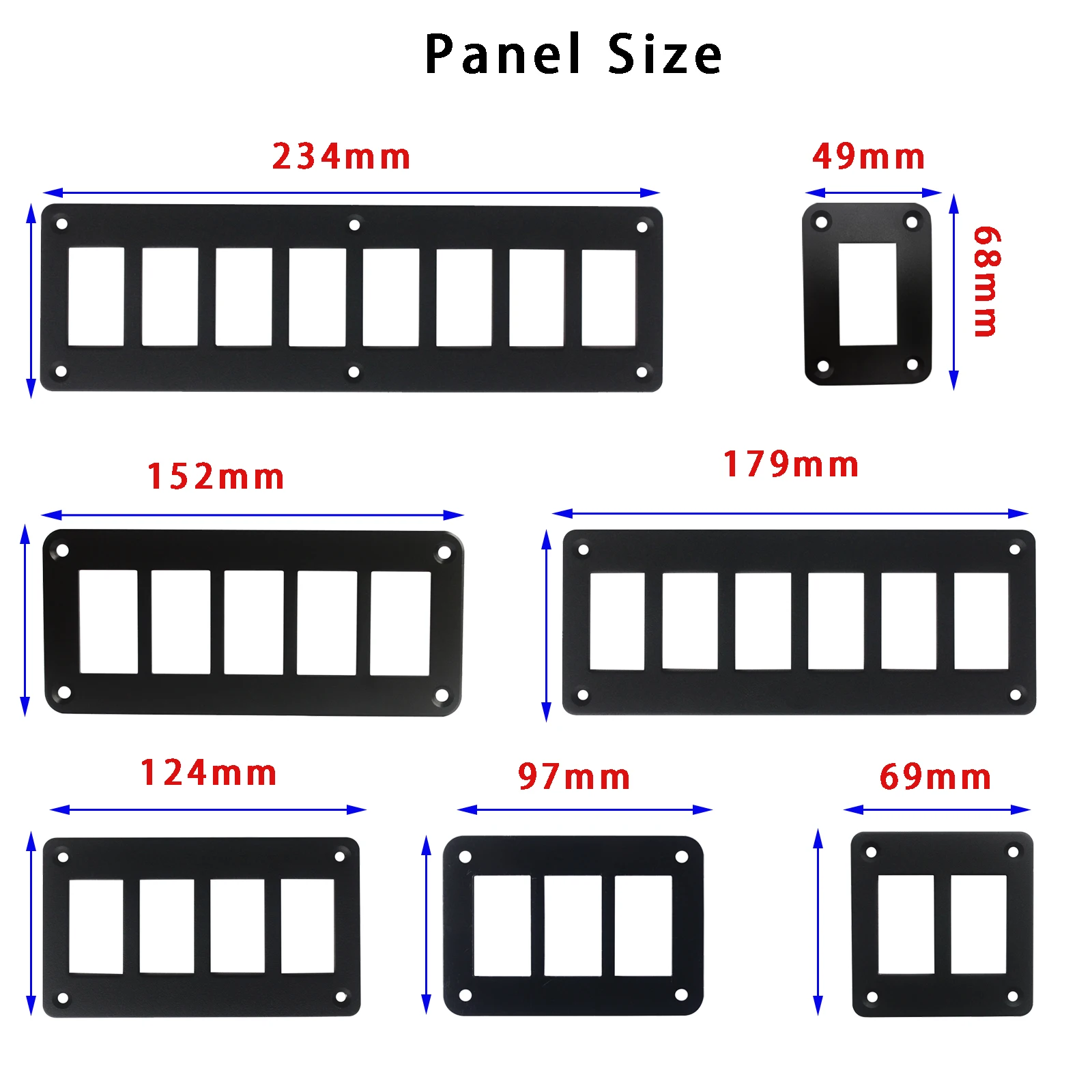 Panel de aluminio con marco de carcasa de interruptor basculante de 1 / 2 / 3 / 4 / 5 / 6 / 8 entradas para interruptor basculante de tamaño Carling ARB NARVA (37mm x 21mm)