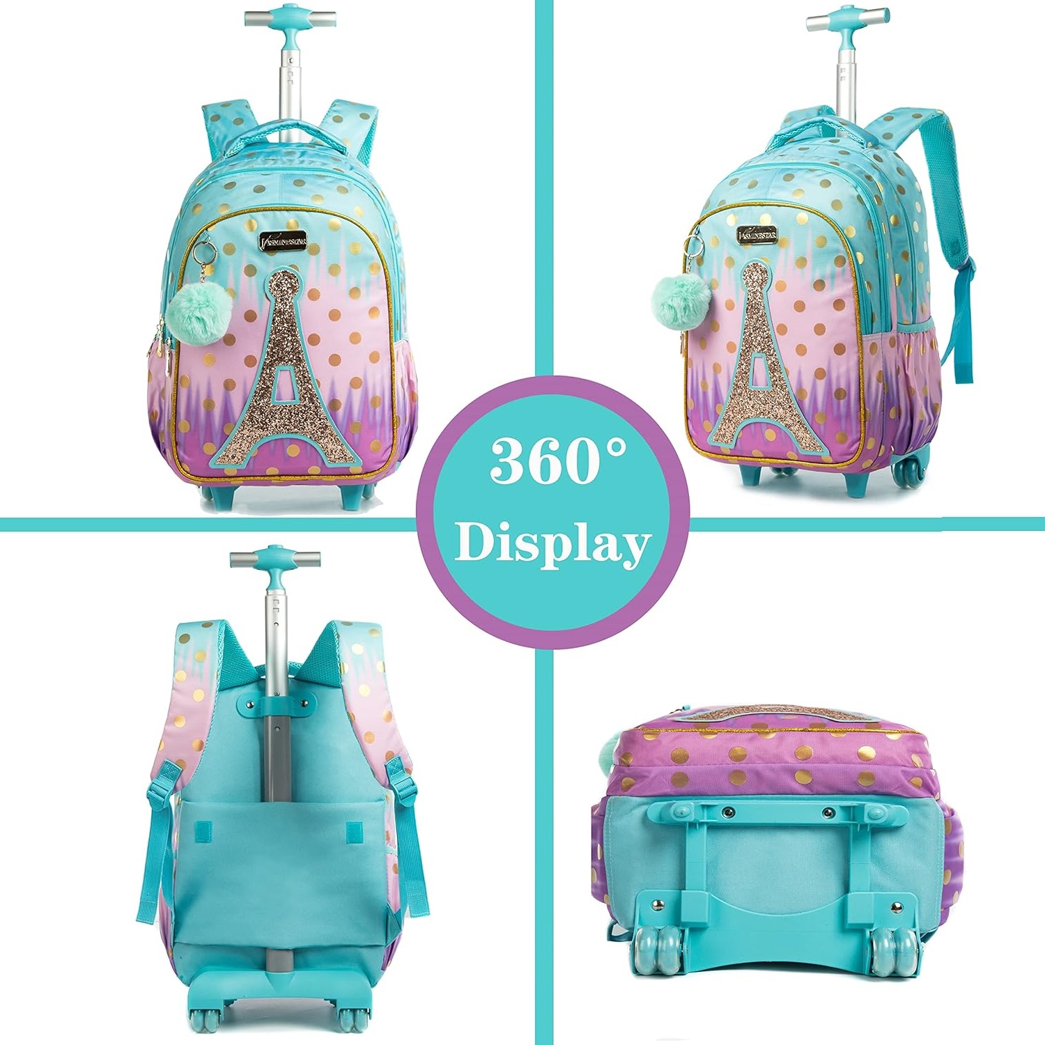 Mochila escolar infantil com rodas, bolsa escolar com rodas para adolescentes, mochila de lona para meninas, bagagem de viagem, carrinho