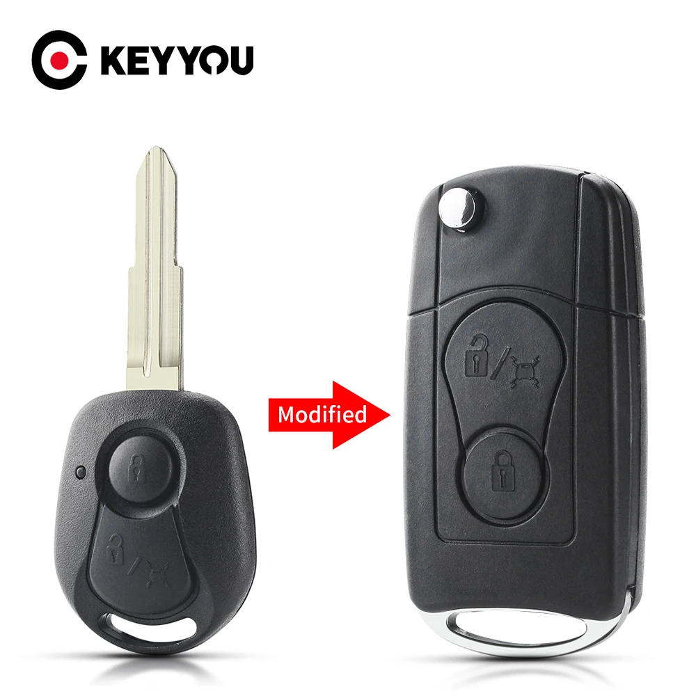 Keyyou 2 botões modificado flip dobrável caso chave remota do carro para ssangyong actyon kyron rexton chave escudo caso em branco lâmina sem cortes