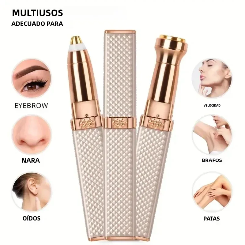Maquinilla de afeitar y afeitadora de cejas 2 en 1 recargable con luz LED, elimina indolora la pelusa de melocotón, el vello Facial, las cejas y los labios, 1 ud.