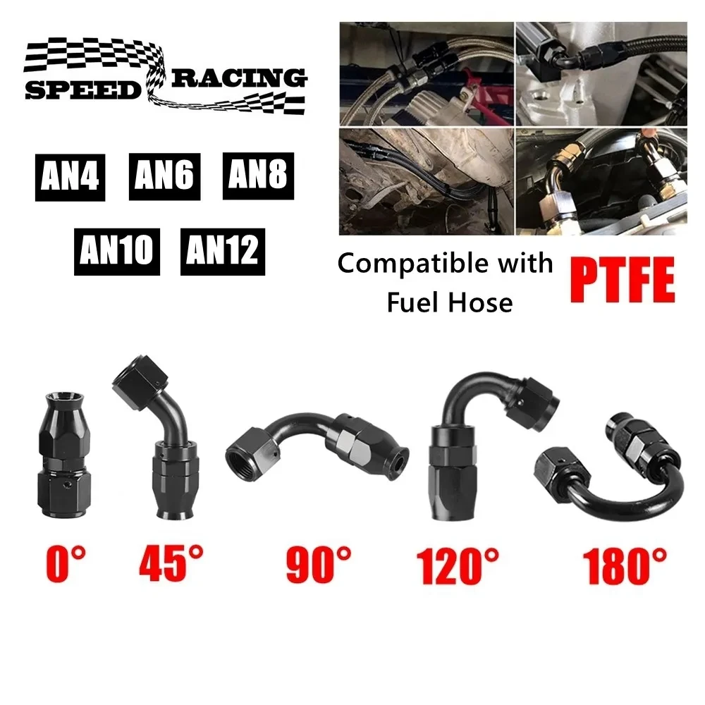 AN4/6/8/10/12 Gerade 0 ° /45 ° /90 ° /120 ° /180 °   Grad PTFE Öl Kraftstoff Drehschlauch Ende Fitting Öl Schlauch Ende Adapter Kit Schwarz