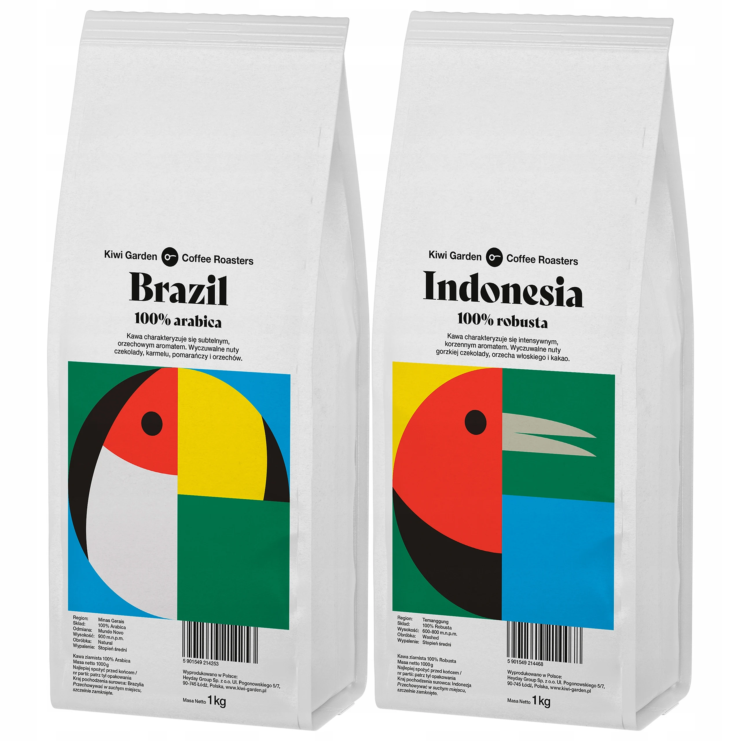 Kawa ziarnista Kiwi Garden Świeżo palona Brazylia Indonezja 2x1kg arabica robusta zestaw