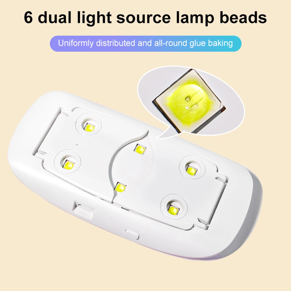 Mini lâmpada uv led para unhas, 6 led, gel, esmalte, conveniente, interface usb, design dobrável, manicure, luz de cura uv