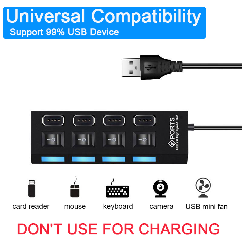 Alta velocidade 4/7 portas usb hub 2.0 adaptador expansor multi usb divisor extensor múltiplo com interruptor de lâmpada led para computador portátil