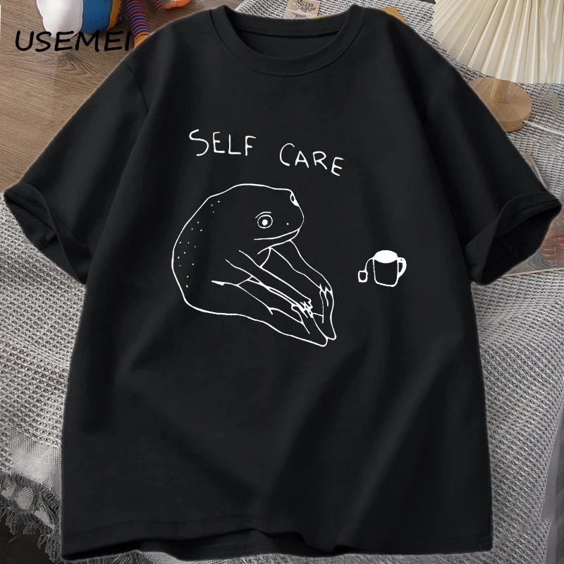 面白いカエルセルフケア Tシャツレトロ Cottagecore カエルプリント Tシャツ女性男性夏ラウンドネック半袖 Tシャツストリート