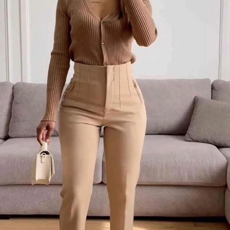 MUJER 2025 Women's Summer Pants Pencil High Waist Pants for Women White Black Cropped Trousers Womens Streetwear Office Pants