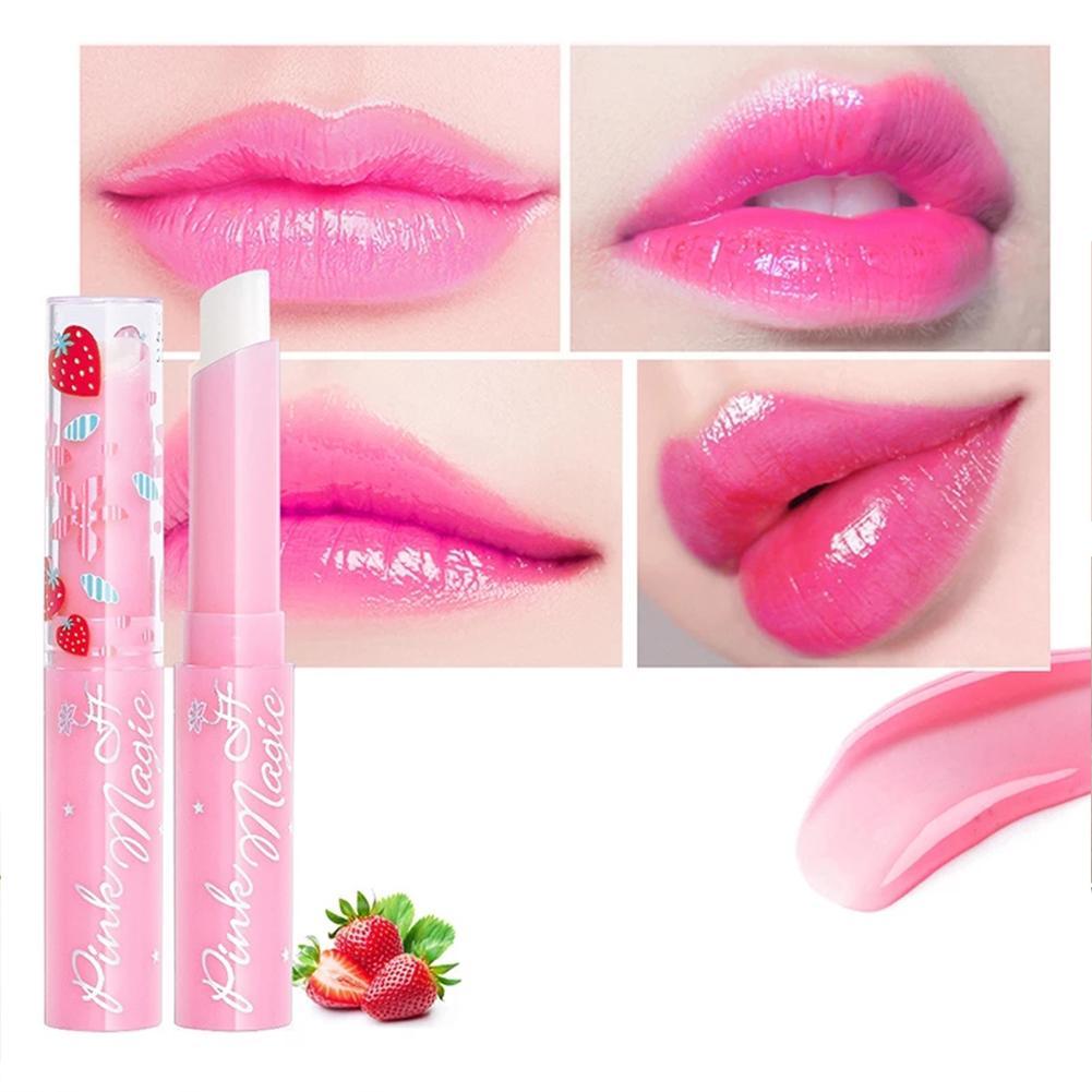 Bálsamo labial hidratante con suero de fresa Natural, Bálsamo labial con cambio de Color y temperatura, cosmético nutritivo de larga duración