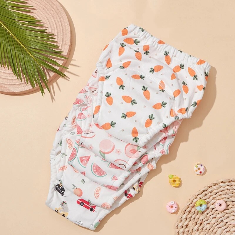 Calças de treinamento de bebê de algodão reutilizáveis à prova d'água, 6 camadas, shorts infantis, roupa íntima, fraldas de bebê, calcinha, troca de fraldas