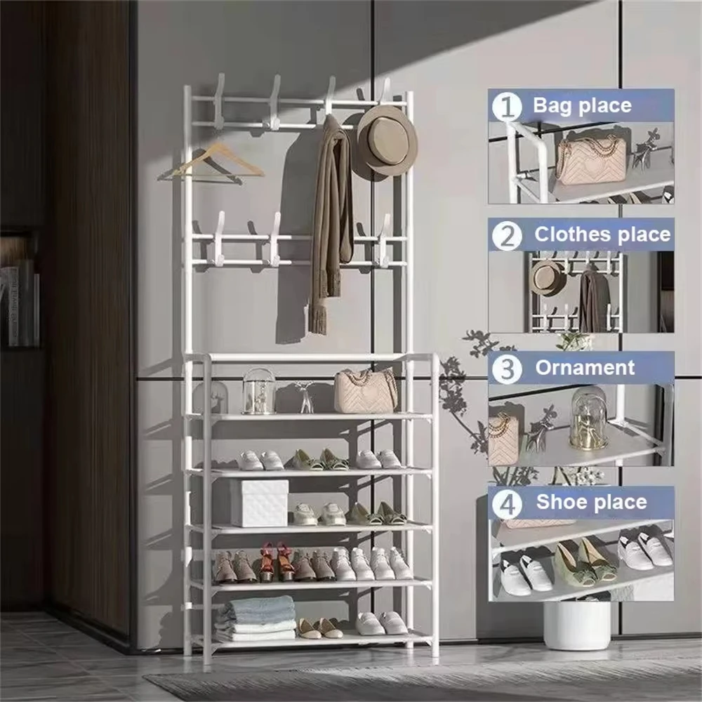 2025 cabides de chapéu de roupas rack de sapato multi-camada rack de sapatos de chão simples e prateleiras de chapéu de carga prateleira organizadora de sala de estar
