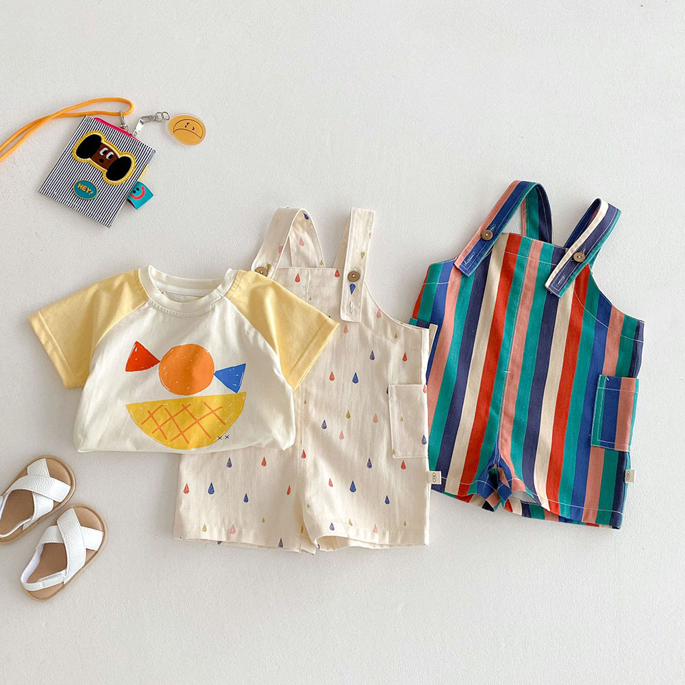 Ropa de verano para niños de 9M-5T, monos a rayas coloridas, monos con estampado de gotas de lluvia para niñas, traje para niños