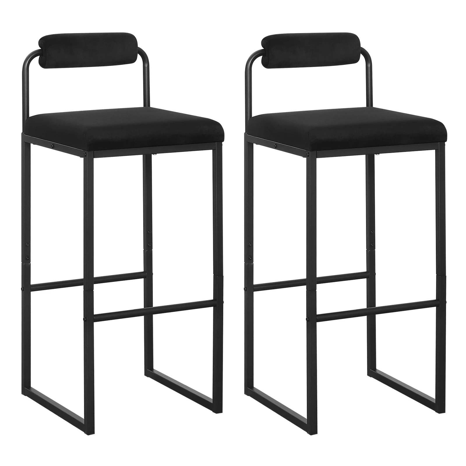 WOLTU 2PCS/SET Velvet Bar Stools 75cm Metal Upholstered High Bar Chairs with Footrest Backrest for  Pub Kitchen Club Cafe Hotel