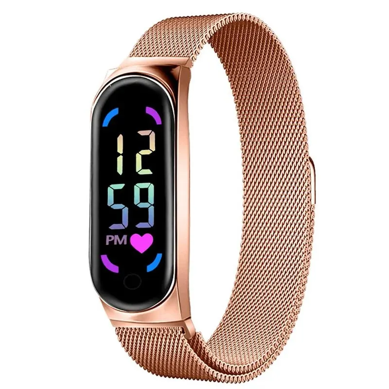 Relógio magnético LED feminino com pulseira, toque impermeável, relógio feminino, relógios digitais de pulso, moda, novo, 2024