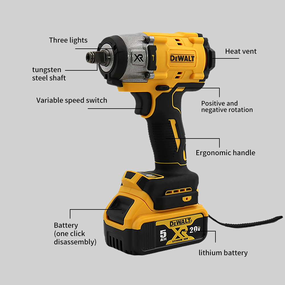 DeWalt outils électriques clé électrique 20v clé à chocs vitesse réglable clé à chocs 300N. M outil électrique de forage Compact à couple élevé
