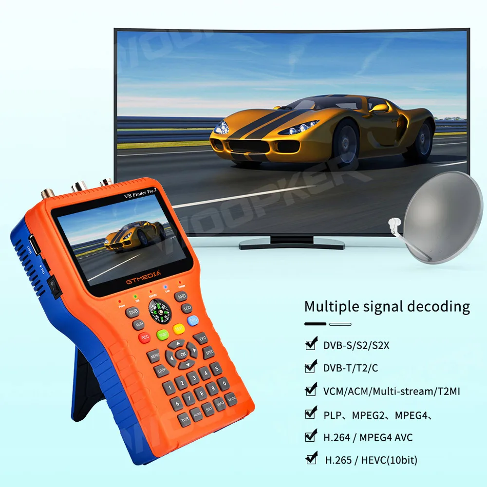 Woopker V8 Finder Pro 2 DVB-S2 DVB-T2 DVB-C Freesat 1080P HD AHD H.265 Sat Free Satellite Finder Meter