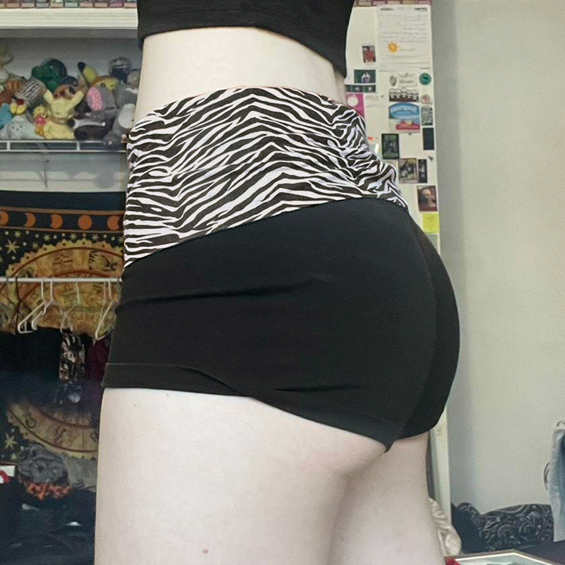 Suchcute casual zebra impressão shorts elásticos feminino magro de cintura baixa mini curto y2k harajuku magro bottoms verão homewear 2025