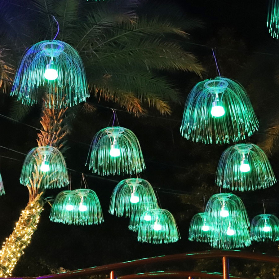Außen Fiber Optic Quallen String Licht Weihnachten Löwenzahn Fee Licht Hängen Girlande Lampe Für Garten Terrasse Baum Decor