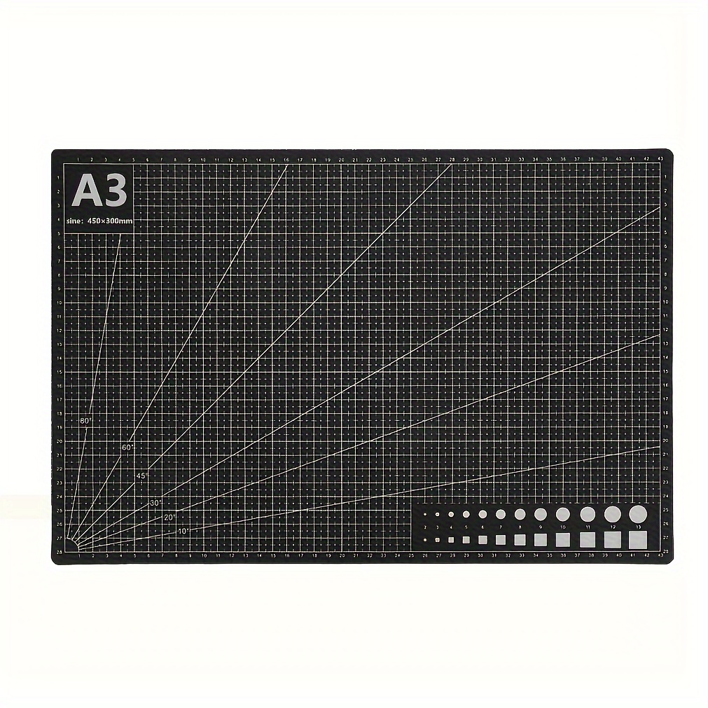 Estera artesanal A3 negra de cuero antideslizante de PVC, estera de corte de línea de rejilla, adecuada para suministros de bricolaje, manualidades en papel, manualidades