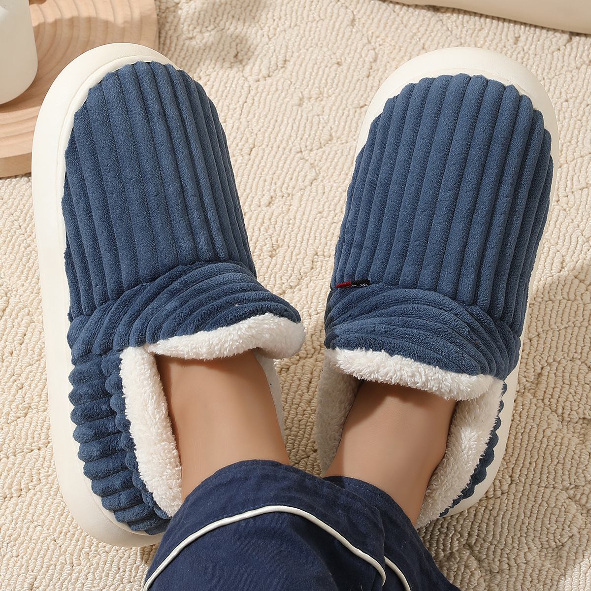 Shevalues Winter Männer Baumwolle Schuhe 2024 Neue Plüsch Gefüttert Outdoor Baumwolle Stiefel Warme Pelz Frauen Hausschuhe Fuzzy Flauschigen Männer Hausschuhe