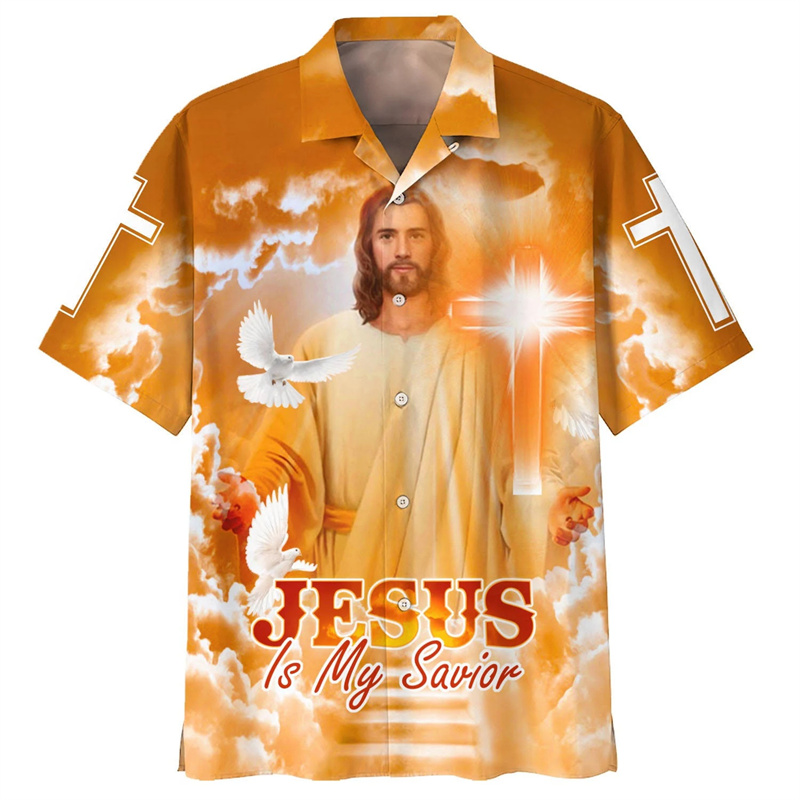 พระเยซู Love Me God Loves The World เสื้อฮาวายบุรุษสตรีแฟชั่น Cool Beach เสื้อฤดูร้อน Cool Floral เสื้อ Tops เสื้อผ้า