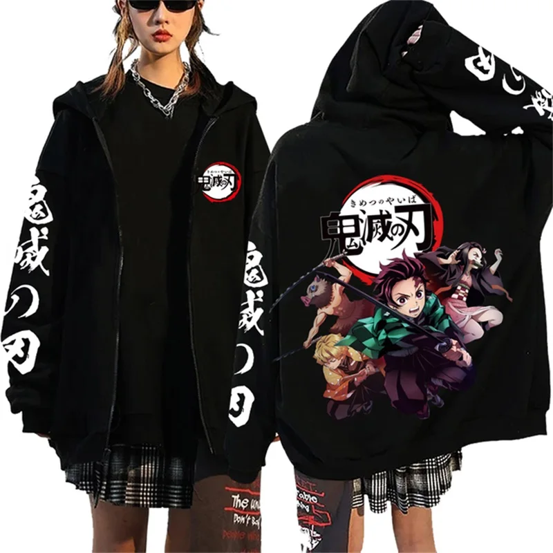 Mode Anime dessin animé démon Slayer motif imprimé sweat hommes femmes automne hiver décontracté ample Harajuku polaire sweat à capuche avec fermeture éclair