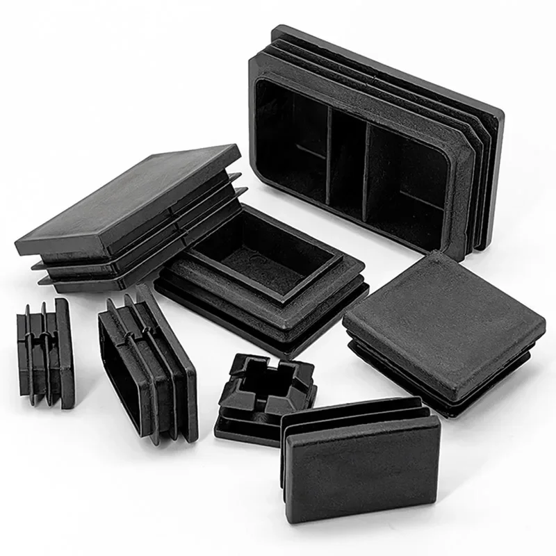 Black Rectangular Steel Pipe Plug 15~100mm Plastic Furniture Leg Anti Slip Feet Protector Pad Tube Blanking End Cap Inserts Bung
