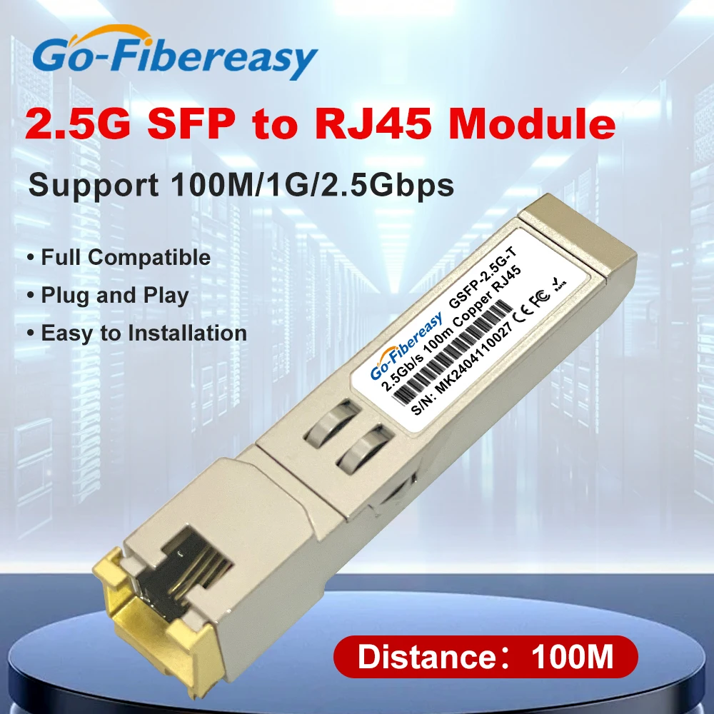 2.5G SFP to RJ45 Copper Module 1G/2.5GBase-T 100m RJ45 Connector Compatible For Mikrotik,HORACO,KEEPLiNK 2.5Gb SFP Fiber Switch