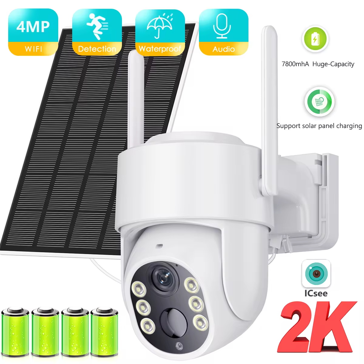 Besder wifi câmera ptz ao ar livre sem fio solar ipcamera 4mp hd bateria embutida câmera de vigilância de vídeo longo tempo de espera icsee