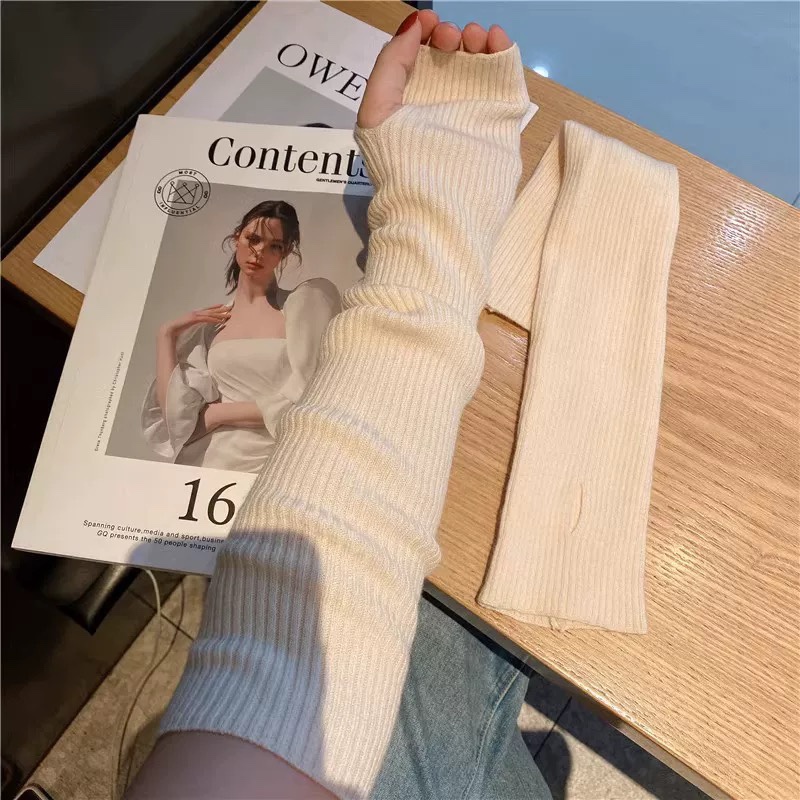 Calentador de brazo tejido para mujer, guantes largos sin dedos, manopla de invierno Y2K, manga de brazo sólida, moda informal, ropa suave para niñas, guantes Punk