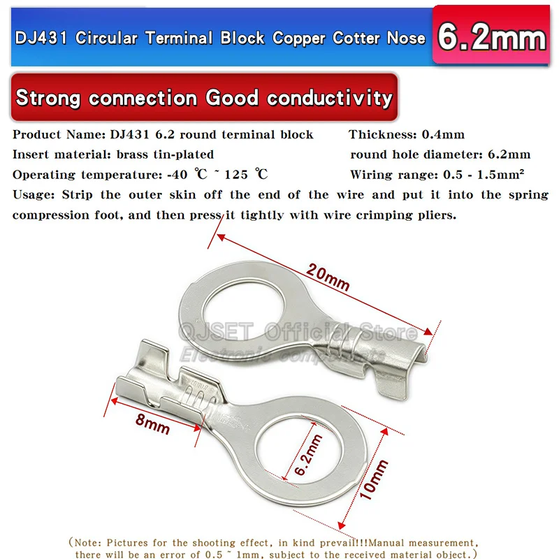 100PCS Circular Terminal Blocks DJ431 O-ring lugs Cold Pressed Connectors ทองแดง lugs Terminal Blocks เปิดปลายเปลือย 6.3 มม.