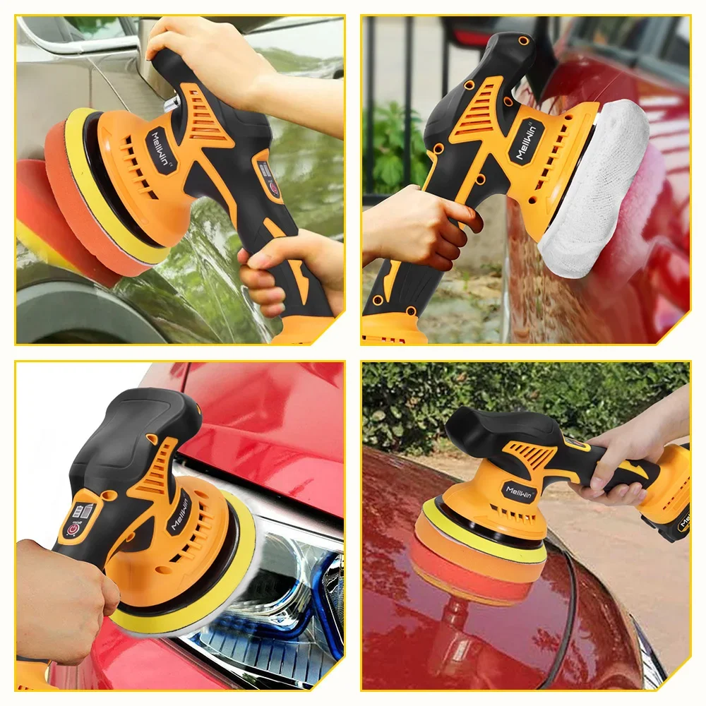 MELLWIN 6000rpm 8Gears Digital Display Cordless Electric Polisher Car Polishing Waxing Sanding Machine For Makita 18VBattery Pin