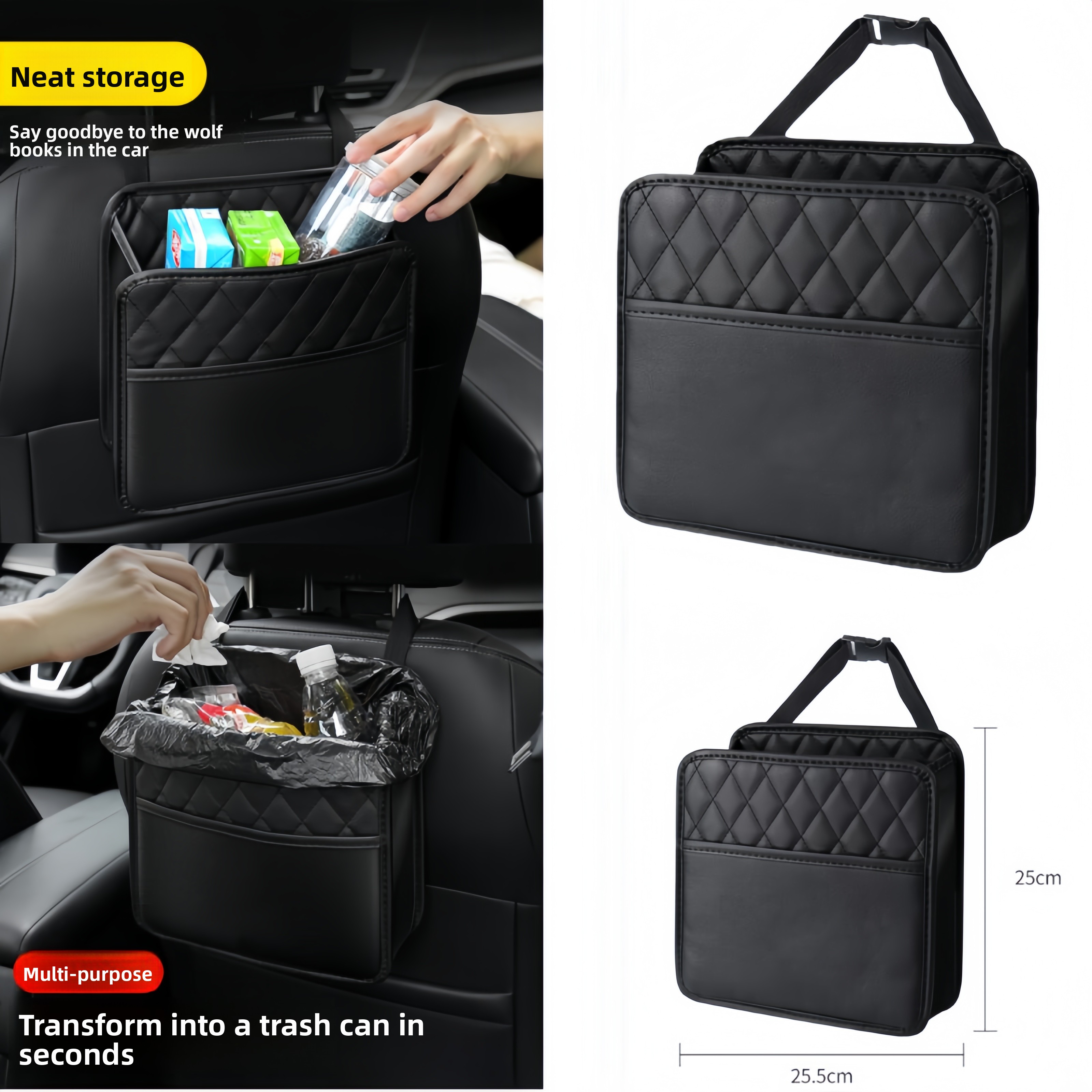 Universele autostoel organizer PU lederen opbergtas Multi-pocket ontwerp Waterdichte tissuehouder Bekerhouder Vuilniszak