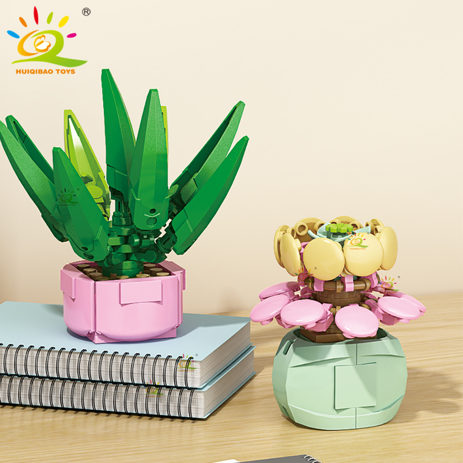 HUIQIBAO MOC ดอกไม้ Succulent Potted ชุด Building Block DIY Eternal Bouquet หน้าแรก Plant Decor อิฐสาวของขวัญของเล่นเด็ก