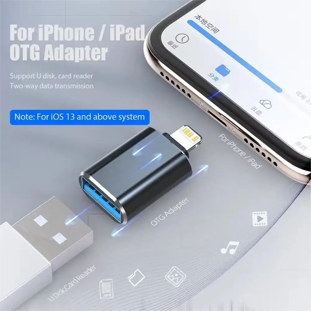 2 stks OTG USB 3.0 Adapter voor IPhone 14 13 12 Pro XS Max XR X 8 Plus 7 6 s IPad Lightning Male Naar USB3.0 Adapter voor IOS13 Boven