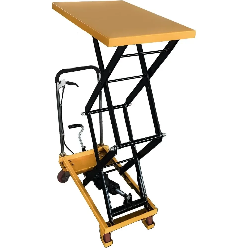 Double Scissor Lift Table Manual Hydraulic Table Cart Simple Operation Elevating Cart for Freight Lifting Heavy Duty Lift Table