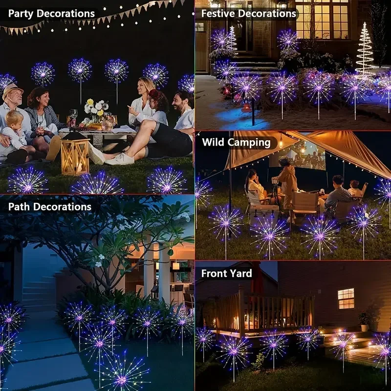 ใหม่ 60LEDs ดอกไม้ไฟพลังงานแสงอาทิตย์ไฟกลางแจ้งกันน้ำสวนพลังงานแสงอาทิตย์ไฟ 8 โหมดพร้อมรีโมทคอนโทรลตกแต่งแสง
