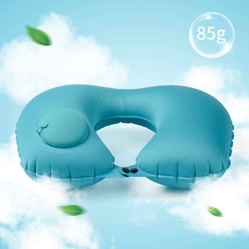 Almohada de viaje en forma de U, nueva almohada inflable Pres para el cuello, portátil, plegable, para viajes al aire libre, coche, avión, inflado, almohadas para el cuello con anillo